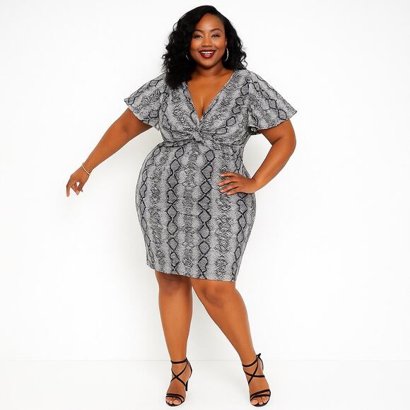 Symphony Dresses & Skirts - Symphony 3X Reptile Print Knot-Front Bodycon Dress